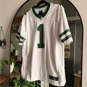 NFL White and Green V-Neck Football Jersey with Shield Patch